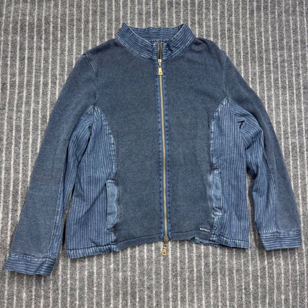 Blue Willi's Mens XXL Blue Cotton Full Zip Cardigan Sweater Danish Design Ribbed